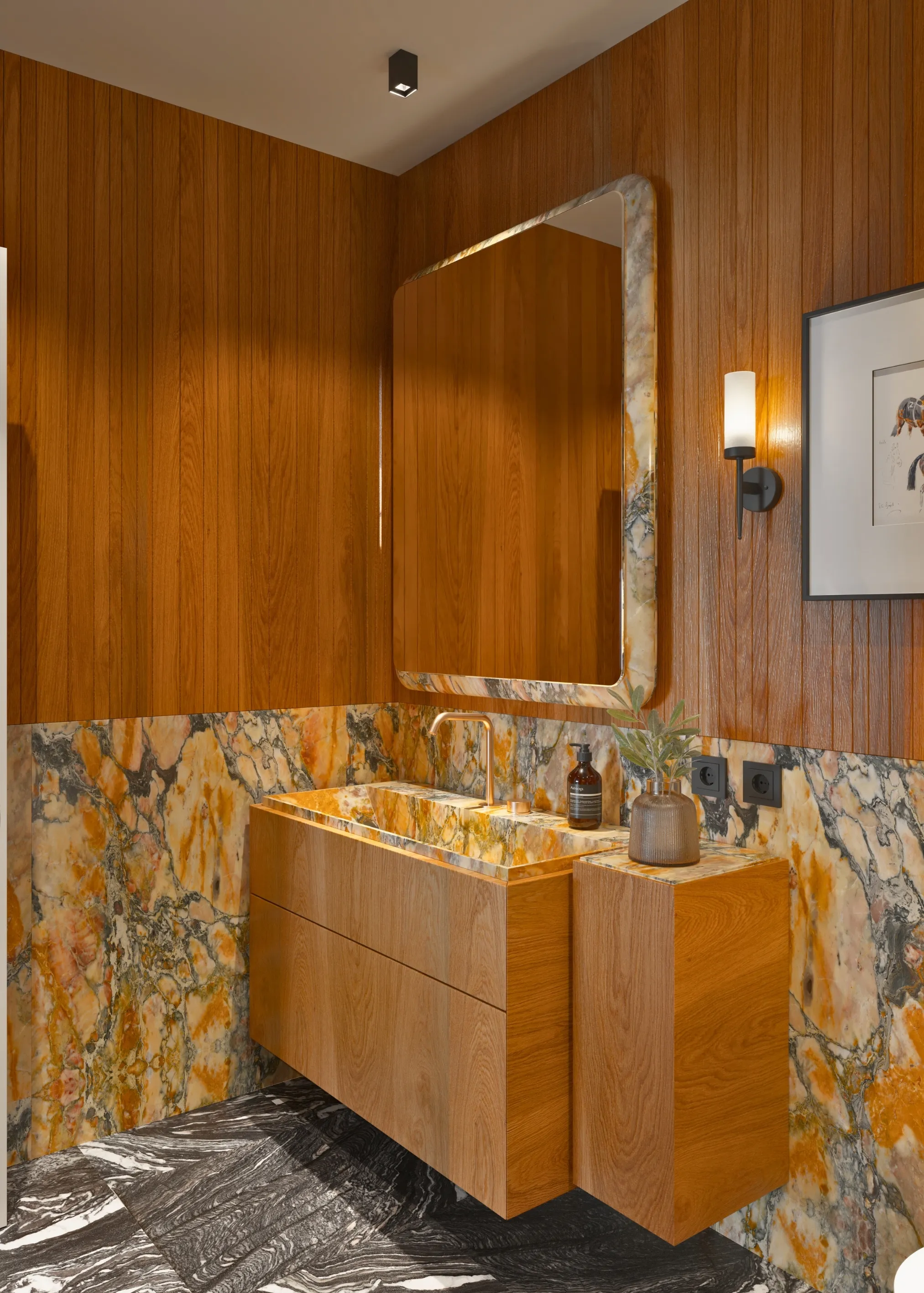 Luxury Bathroom Space - Material Contrast and Refined Lighting Detail